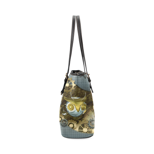 Steampunk, awesome owl Leather Tote Bag/Small (Model 1640)