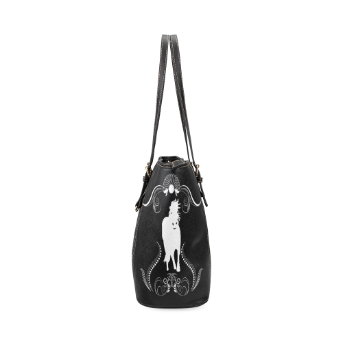 Horse black and white Leather Tote Bag/Large (Model 1640)