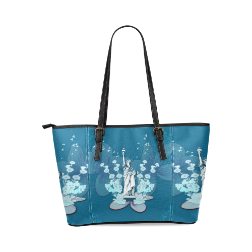 Statue of liberty Leather Tote Bag/Small (Model 1640)