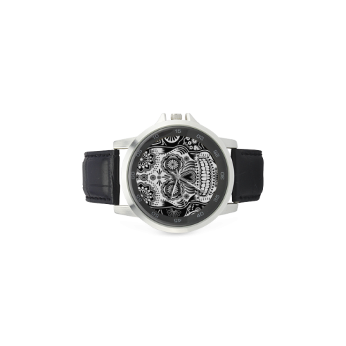 sugar skull Unisex Stainless Steel Leather Strap Watch(Model 202)