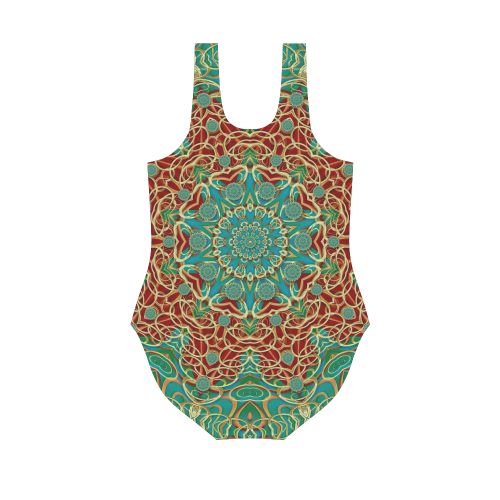 The wooden heart mandala,giving calm Vest One Piece Swimsuit (Model S04)