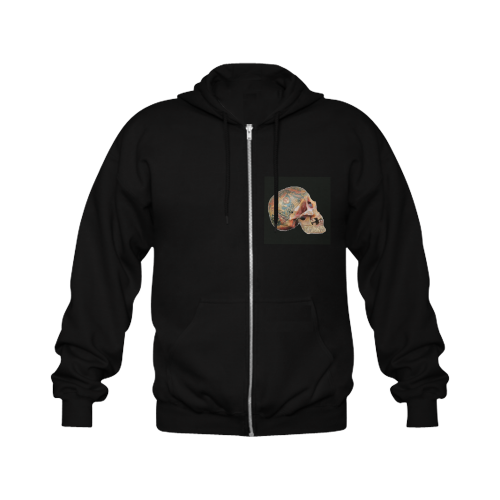 Colored Human Skull Gildan Full Zip Hooded Sweatshirt (Model H02)