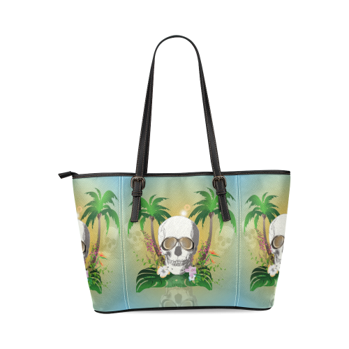 Funny skull Leather Tote Bag/Large (Model 1640)