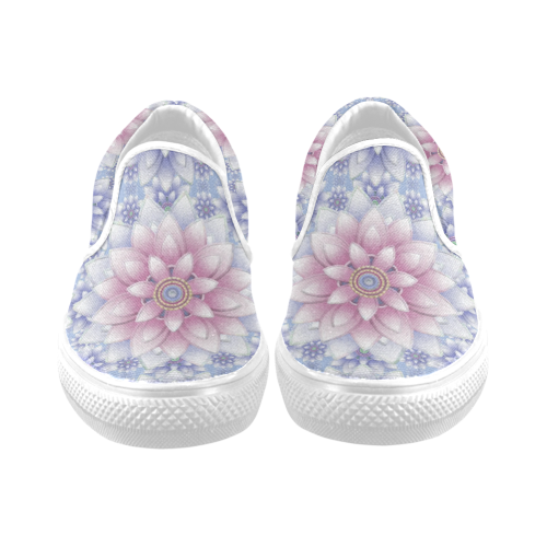 ornaments pink+blue Women's Unusual Slip-on Canvas Shoes (Model 019)