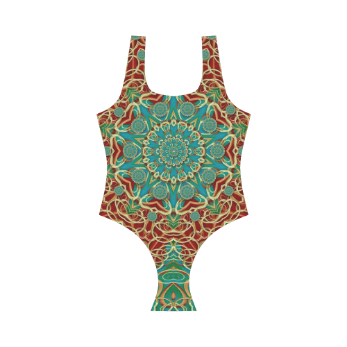 The wooden heart mandala,giving calm Vest One Piece Swimsuit (Model S04)