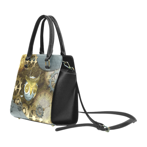 Steampunk, awesome owl Rivet Shoulder Handbag (Model 1645)