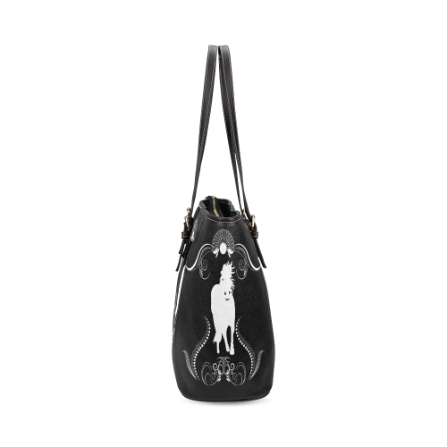 Horse black and white Leather Tote Bag/Large (Model 1640)