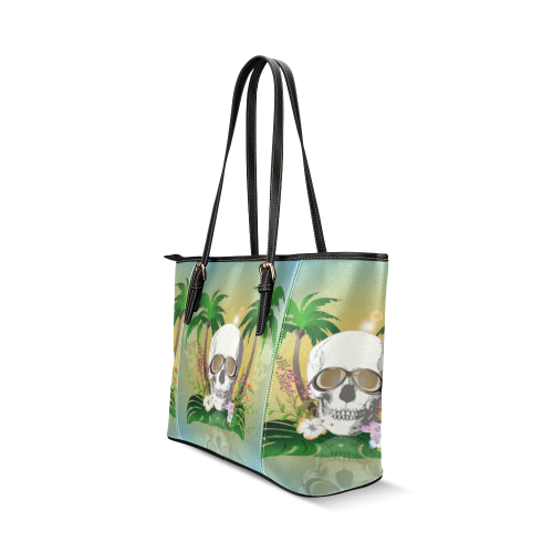Funny skull Leather Tote Bag/Small (Model 1640)
