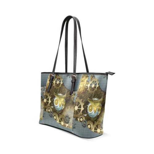 Steampunk, awesome owl Leather Tote Bag/Large (Model 1640)