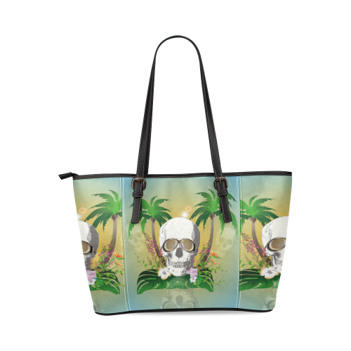 Funny skull Leather Tote Bag/Small (Model 1640)