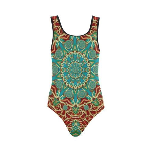 The wooden heart mandala,giving calm Vest One Piece Swimsuit (Model S04)