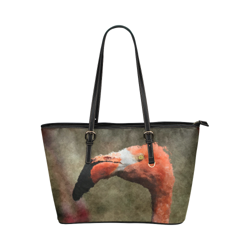 animal art studio 26516 flamingo Leather Tote Bag/Large (Model 1651)