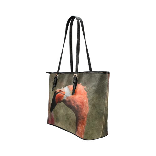 animal art studio 26516 flamingo Leather Tote Bag/Large (Model 1651)