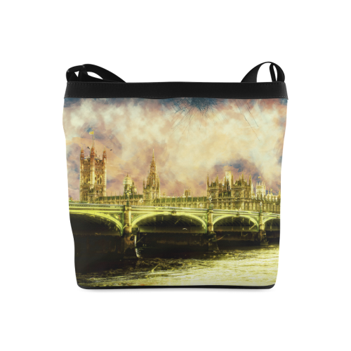 Abstract Golden Westminster Bridge in London Crossbody Bags (Model 1613)