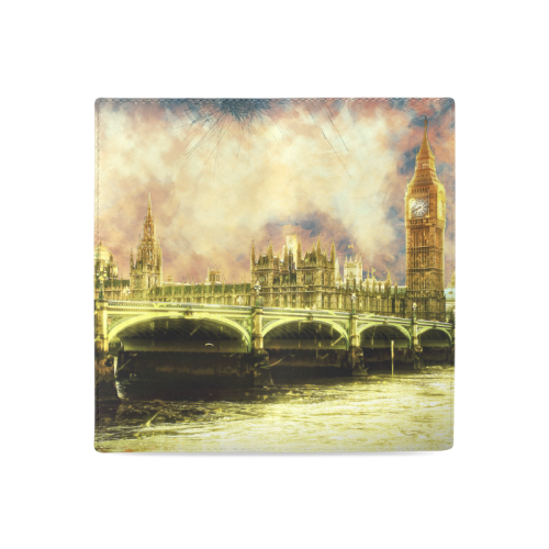 Abstract Golden Westminster Bridge in London Women's Leather Wallet (Model 1611)