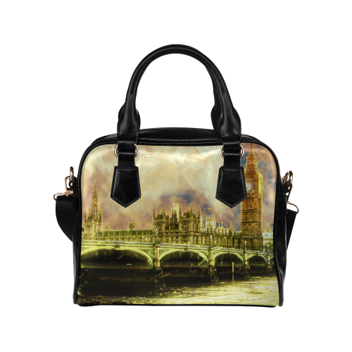 Abstract Golden Westminster Bridge in London Shoulder Handbag (Model 1634)
