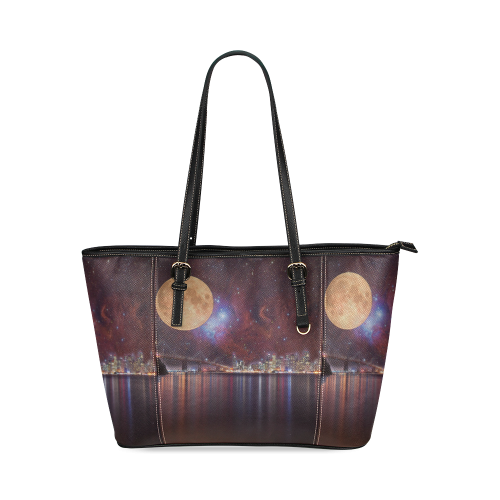 Strange Skies Leather Tote Bag/Large (Model 1640)