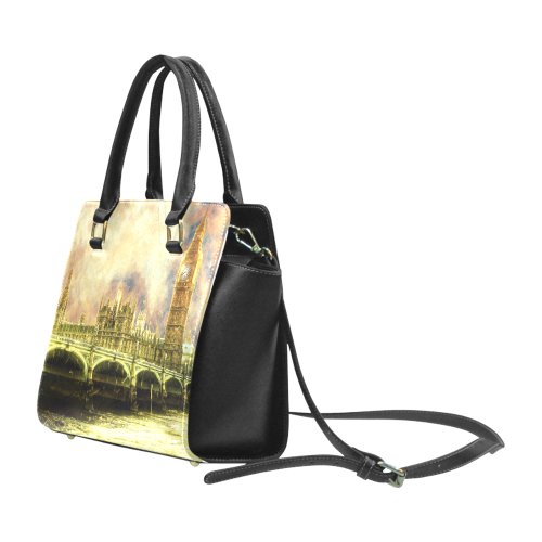 Abstract Golden Westminster Bridge in London Rivet Shoulder Handbag (Model 1645)