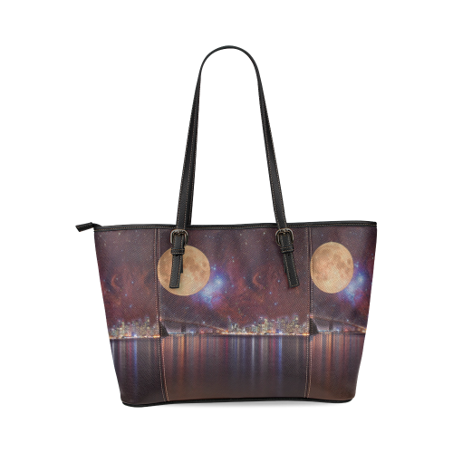 Strange Skies Leather Tote Bag/Large (Model 1640)