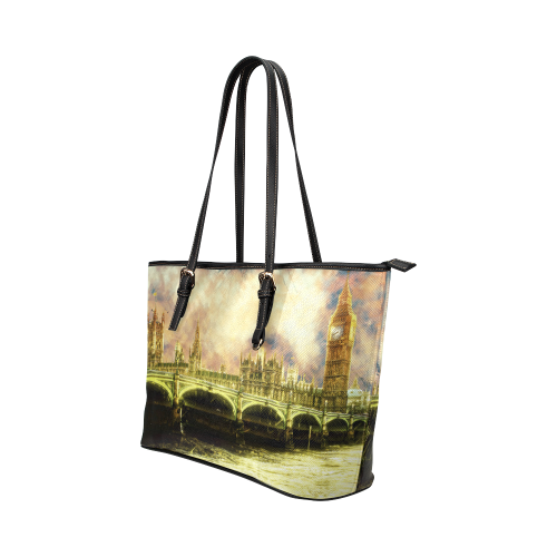 Abstract Golden Westminster Bridge in London Leather Tote Bag/Large (Model 1651)