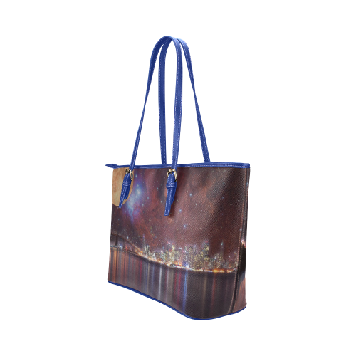 Strange Skies Leather Tote Bag/Large (Model 1651)