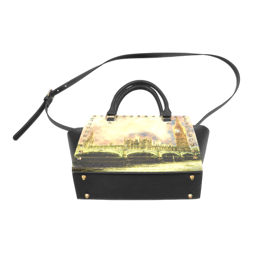 Abstract Golden Westminster Bridge in London Rivet Shoulder Handbag (Model 1645)