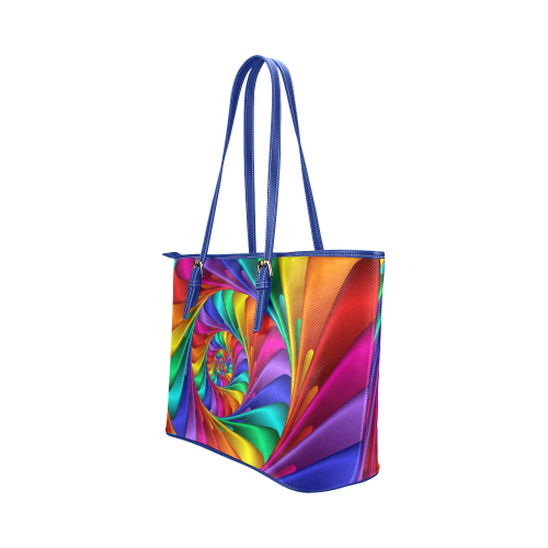 Psychedelic Rainbow Spiral Leather Tote Bag/Large (Model 1651)