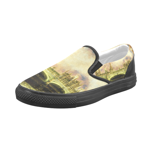 Abstract Golden Westminster Bridge in London Men's Slip-on Canvas Shoes (Model 019)