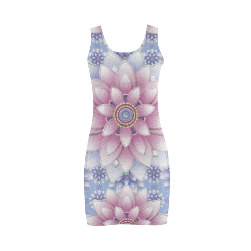 ornaments pink+blue Medea Vest Dress (Model D06)