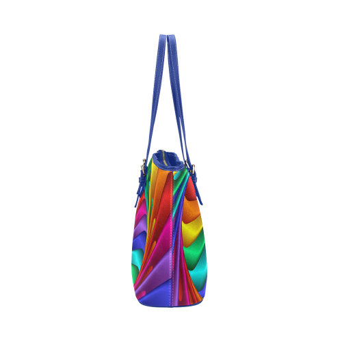 Psychedelic Rainbow Spiral Leather Tote Bag/Large (Model 1651)