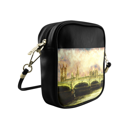 Abstract Golden Westminster Bridge in London Sling Bag (Model 1627)