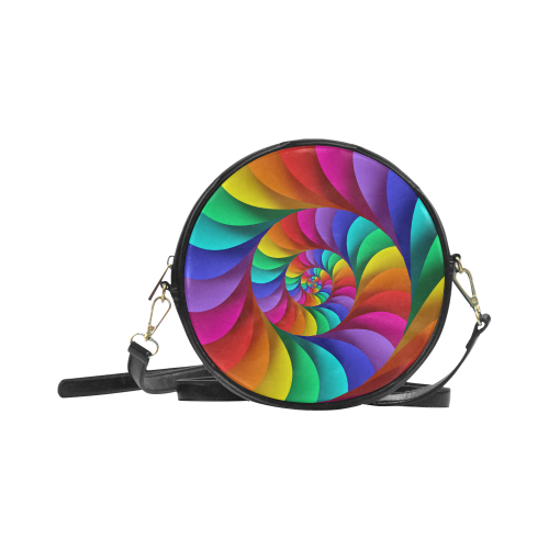 Psychedelic Rainbow Spiral Round Sling Bag (Model 1647)