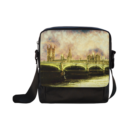 Abstract Golden Westminster Bridge in London Crossbody Nylon Bags (Model 1633)