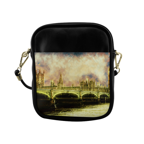 Abstract Golden Westminster Bridge in London Sling Bag (Model 1627)