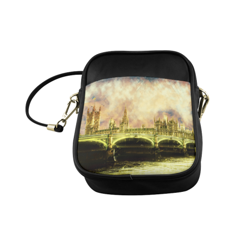 Abstract Golden Westminster Bridge in London Sling Bag (Model 1627)