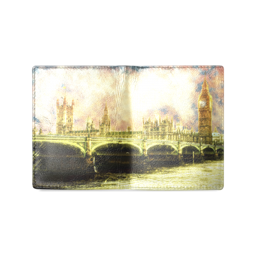 Abstract Golden Westminster Bridge in London Men's Leather Wallet (Model 1612)