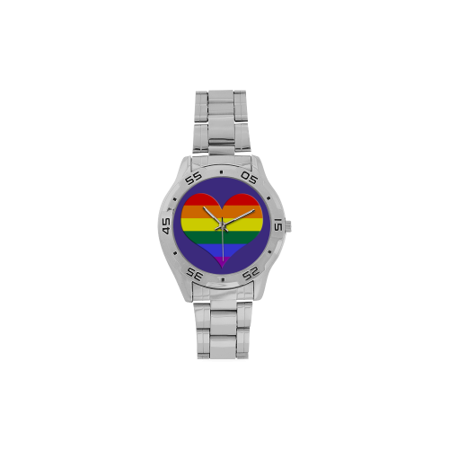 Gay Heart Rainbow Men's Stainless Steel Analog Watch(Model 108)