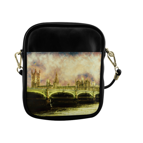 Abstract Golden Westminster Bridge in London Sling Bag (Model 1627)