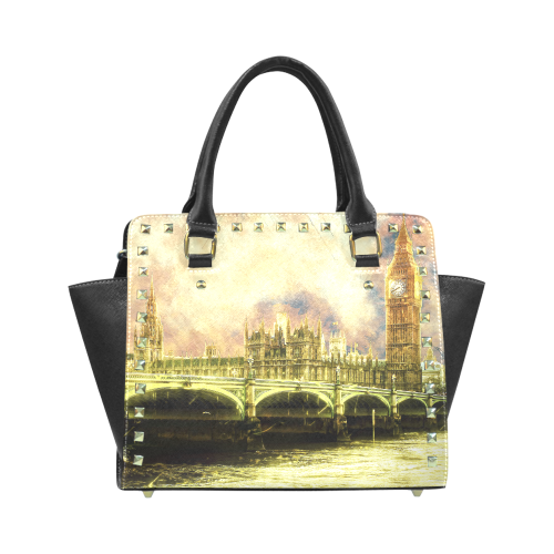 Abstract Golden Westminster Bridge in London Rivet Shoulder Handbag (Model 1645)