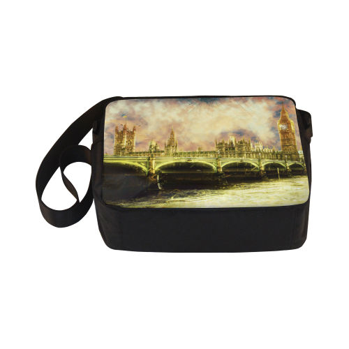 Abstract Golden Westminster Bridge in London Classic Cross-body Nylon Bags (Model 1632)