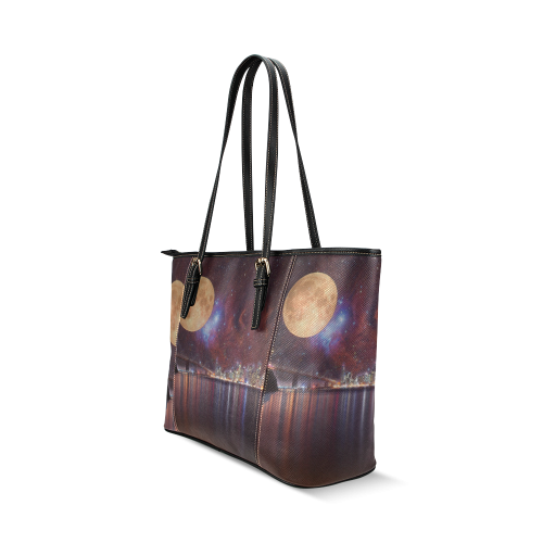 Strange Skies Leather Tote Bag/Large (Model 1640)