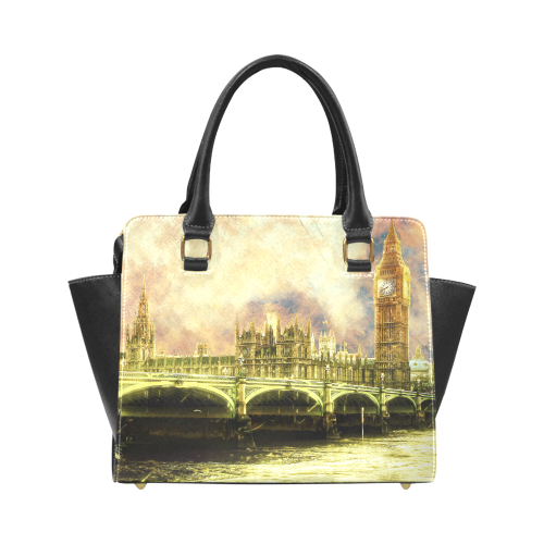 Abstract Golden Westminster Bridge in London Rivet Shoulder Handbag (Model 1645)