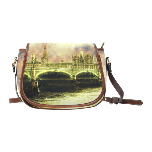 Abstract Golden Westminster Bridge in London Saddle Bag/Large (Model 1649)