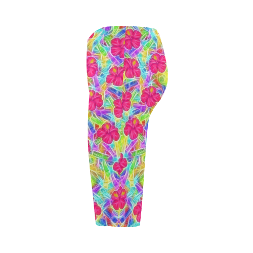 Pretty Pink Hawaiian Flowers Pattern Hestia Cropped Leggings (Model L03)