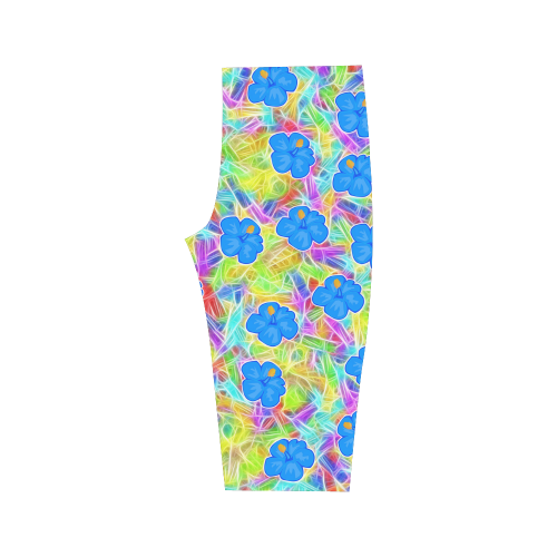 Pretty Blue Hawaiian Flowers Pattern Hestia Cropped Leggings (Model L03)