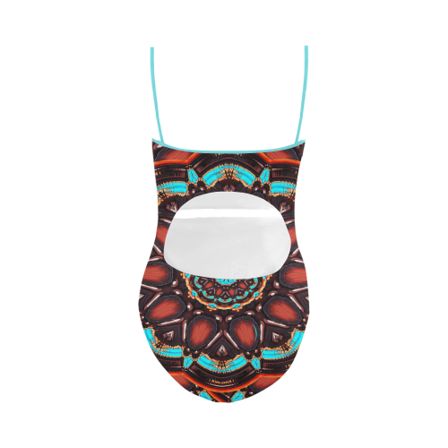 K172 Wood and Turquoise Abstract Strap Swimsuit ( Model S05)