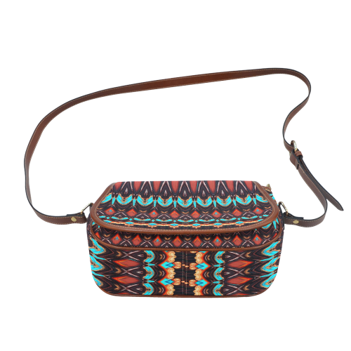 K172 Wood and Turquoise Abstract Saddle Bag/Large (Model 1649)