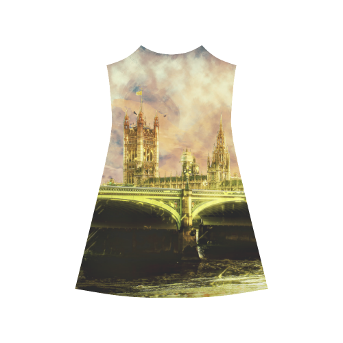 Abstract Golden Westminster Bridge in London Alcestis Slip Dress (Model D05)