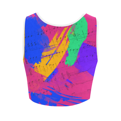 Groovy Paint Brush Strokes with Music Notes Women's Crop Top (Model T42)
