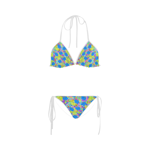 Pretty Blue Hawaiian Flowers Pattern Custom Bikini Swimsuit